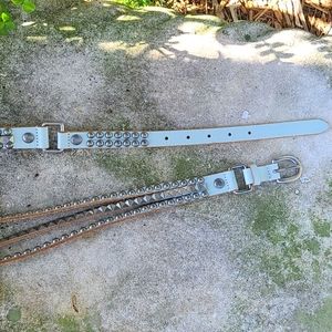 Pistachio green leather studded belt, brass buckle